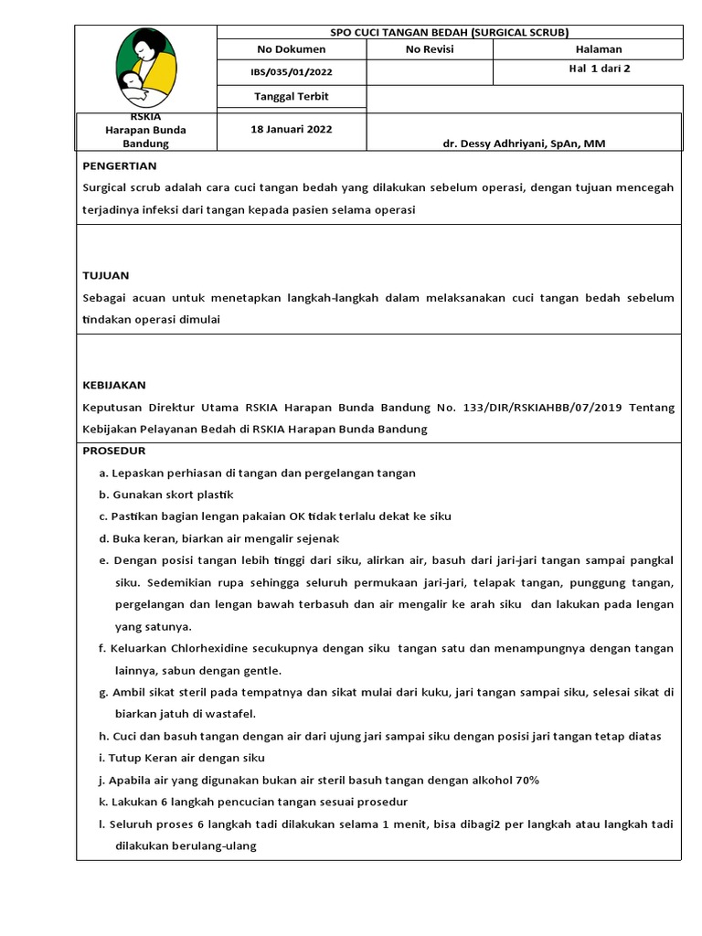 Spo Cuci Tangan Bedah Surgical Scrub Pdf