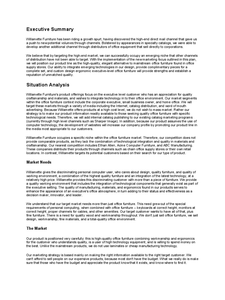 Office Furniture Maker Marketing Plan PDF Retail Sales