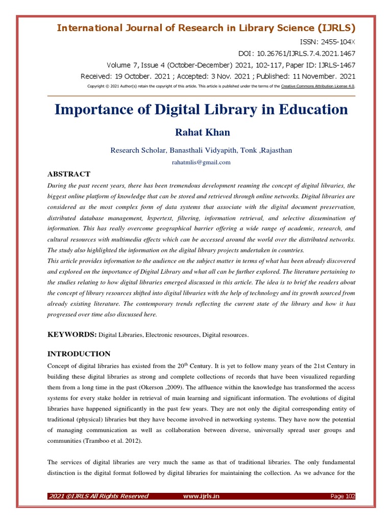 Importance of Digital Library in Education | PDF | Social Science | Art