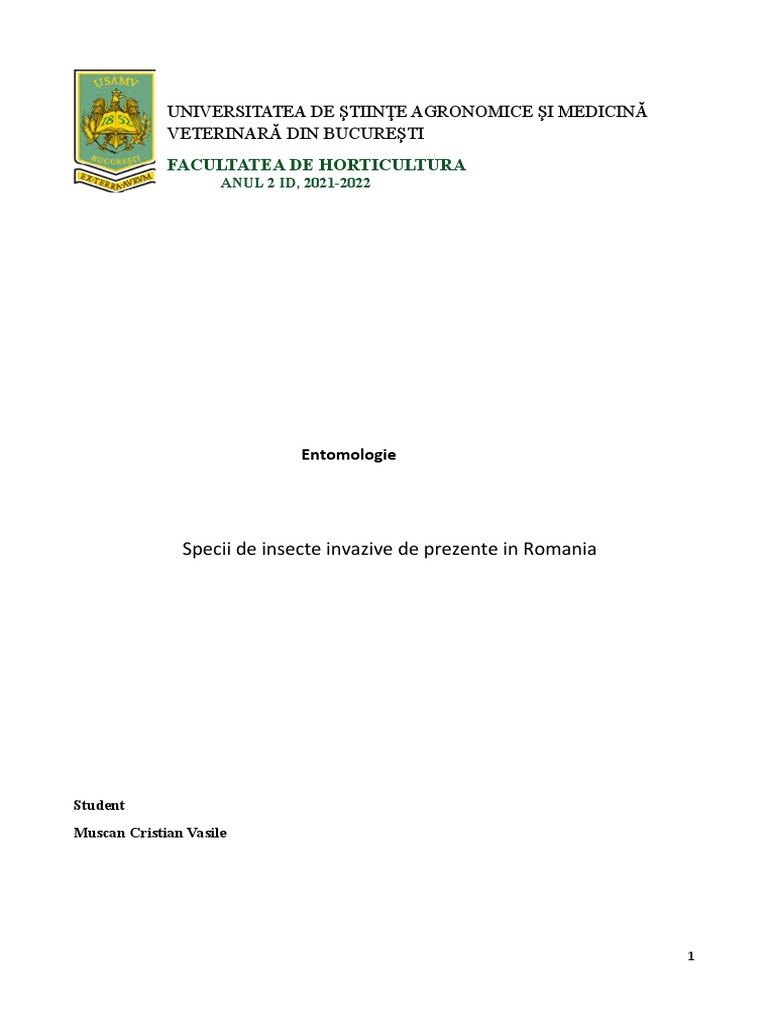 Entomologie, Muscan Cristian Vasile - An 2 Id, Gr.3 | PDF