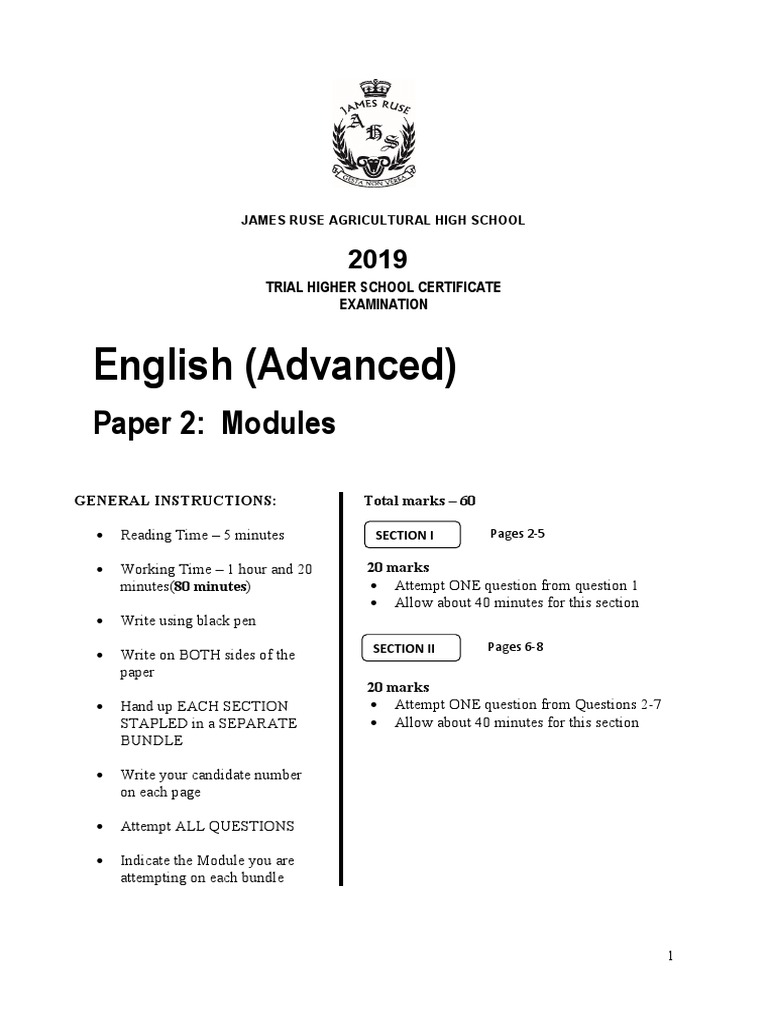 James Ruse 2019 English Trial Paper 2 Advanced | PDF