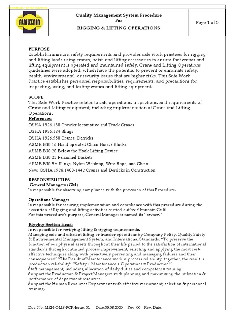 Rigging Deaprtment procedure | PDF