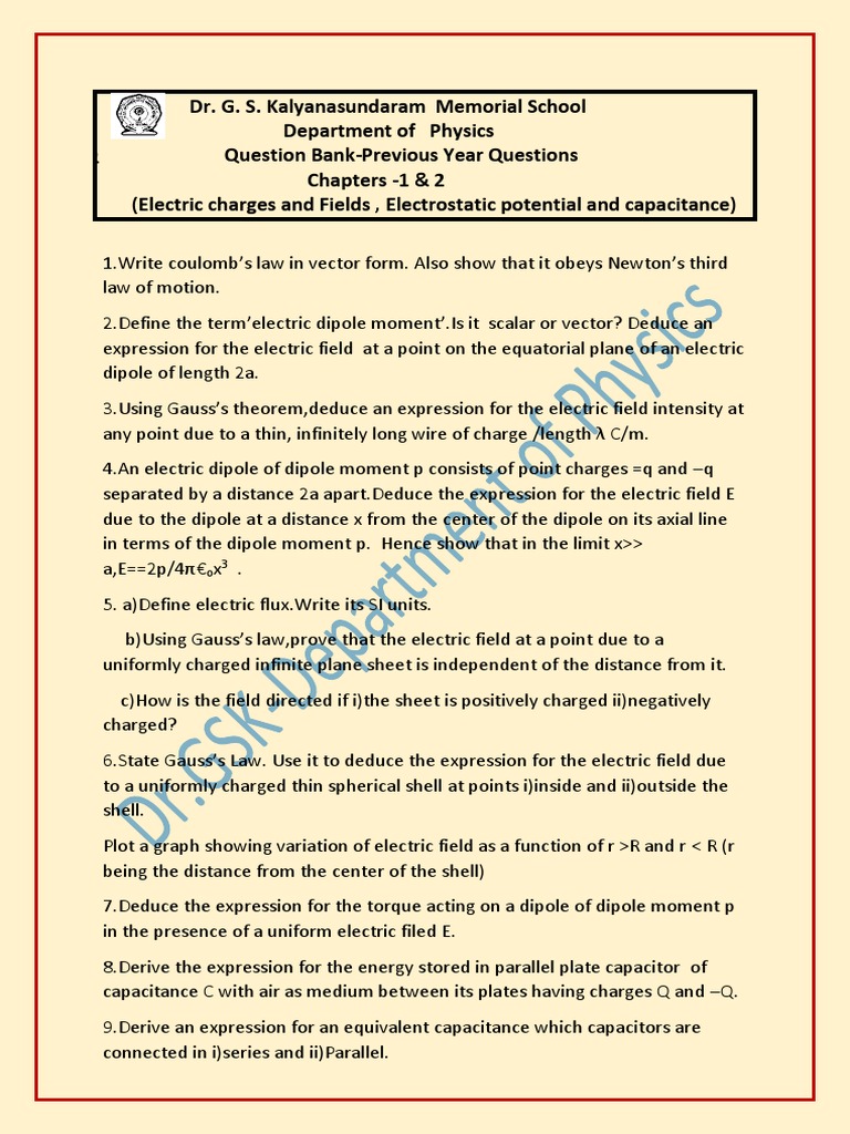 Grade 12 - Physics - Question Bank | PDF