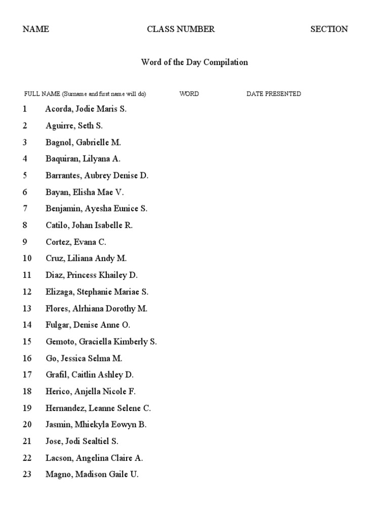 Word of the Day Student List | PDF