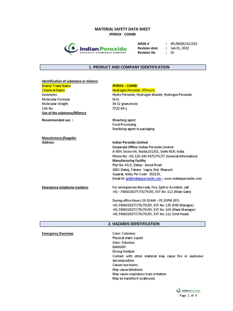 Ipl - MSDS - Iperox Combi | PDF