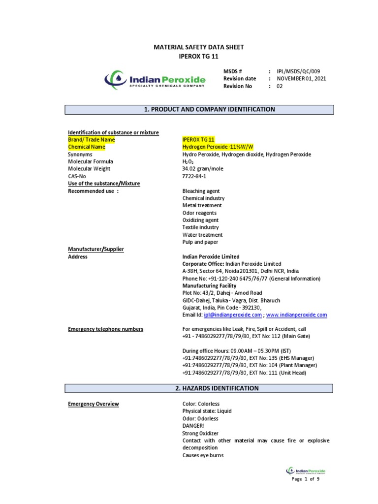 IPEROX TG 11 MSDS: Safety & Handling Guide | PDF