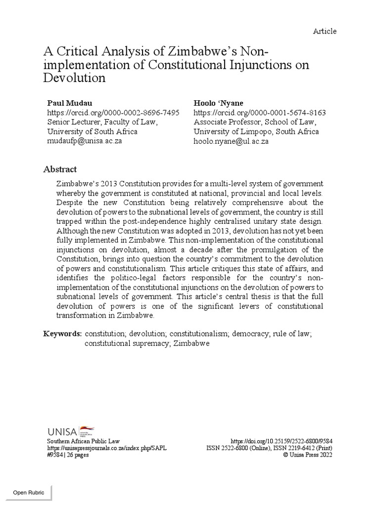Zimbabwe's Devolution Stalemate | PDF | Politics | Law