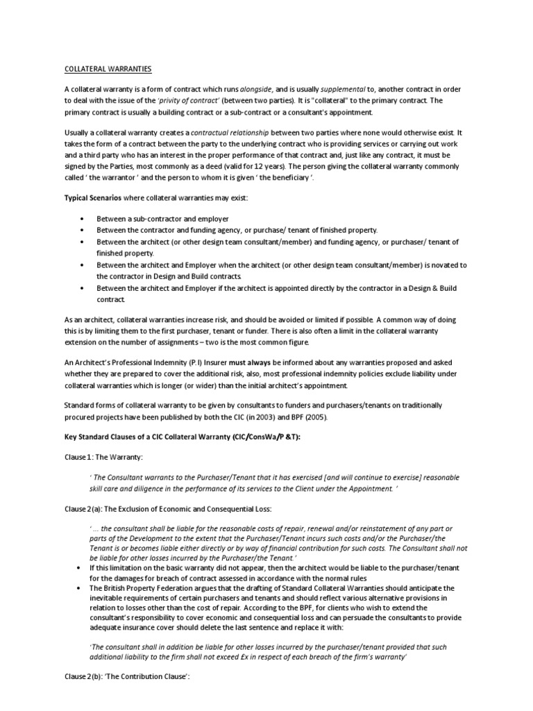 Collateral Warranties PDF Assignment (Law) Architect
