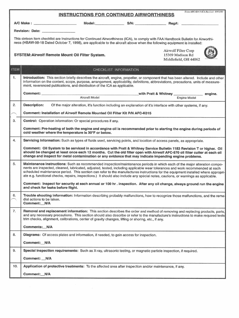 Pratt & Whitney Airwolf Remote Mount Oil Filter System PDF