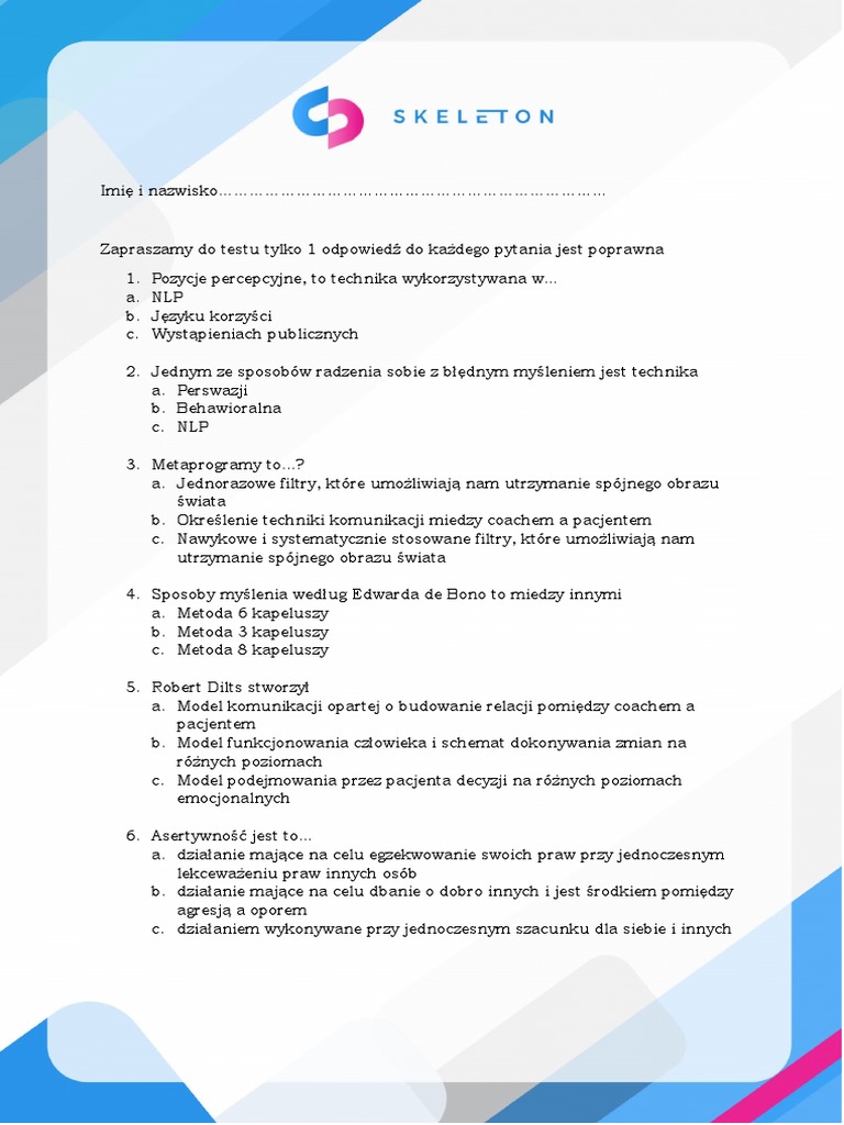 Profesjonalny Coaching Test Pdf