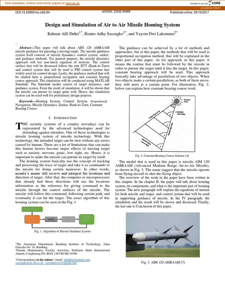 Design and Simulation of Air To Air Missile Homing System | PDF