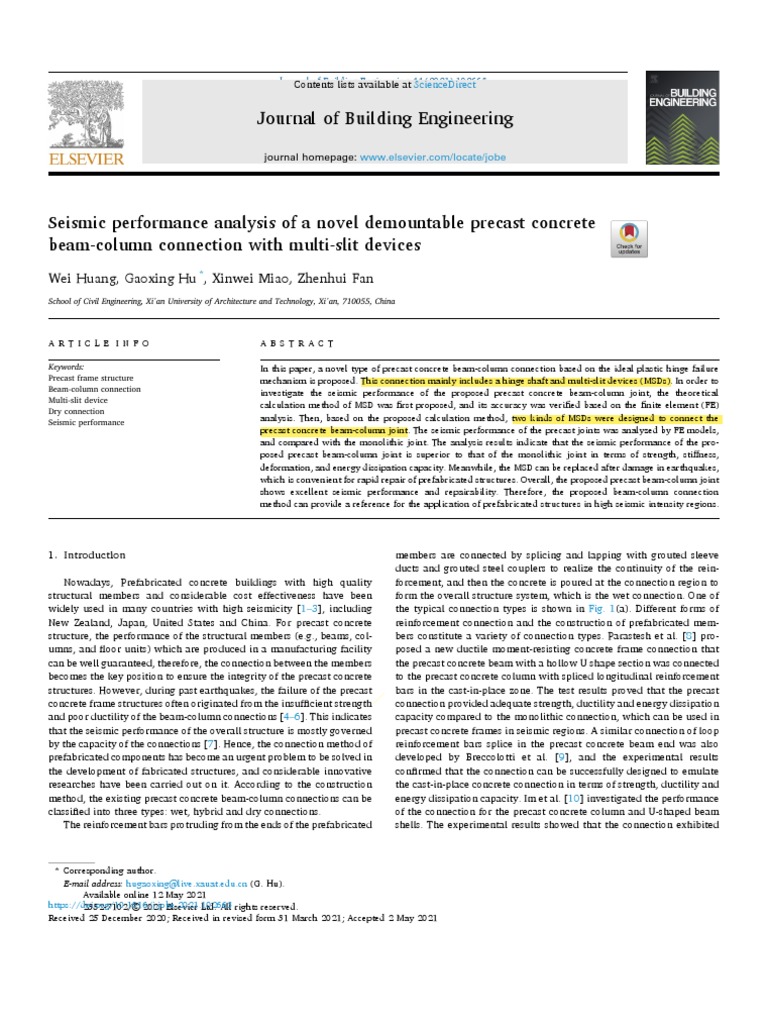 Seismic Performance Analysis of A Novel Demountable Precast Concrete B ...