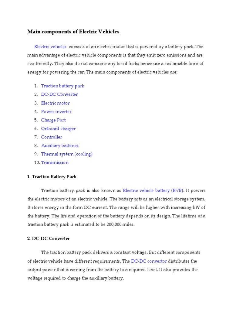 Main Components of Electric Vehicles | PDF