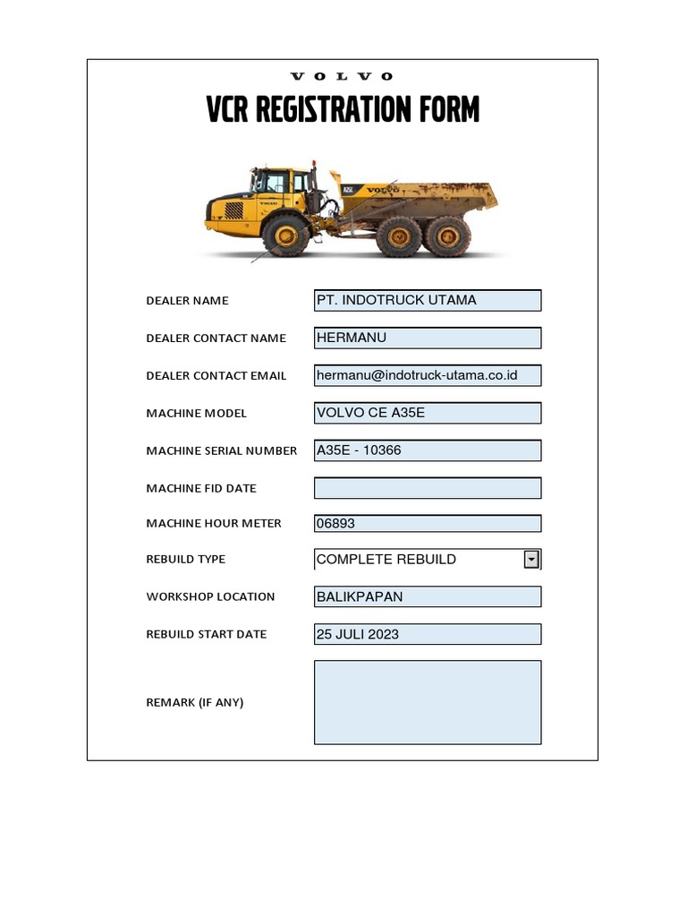 VCR Registration Form T322 PDF
