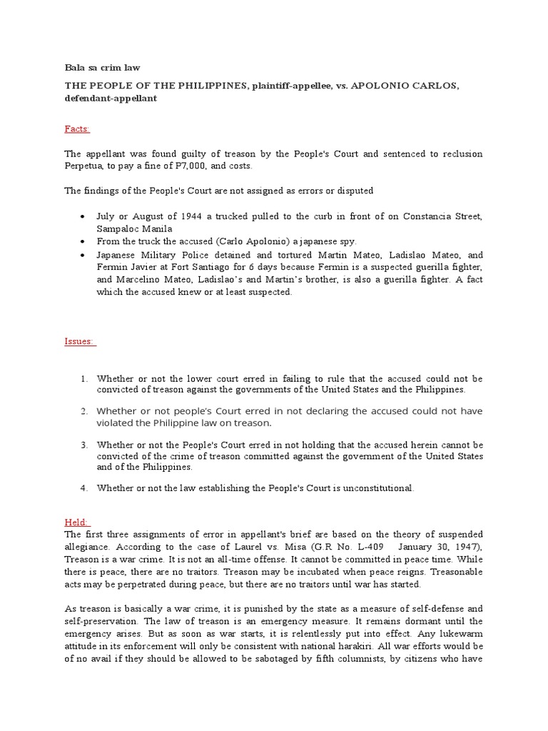 THE PEOPLE OF THE PHILIPPINES, Plaintiff-Appellee, vs. APOLONIO CARLOS ...