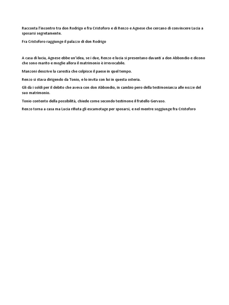 Riassunto Capitolo 6 Promessi Sposi PDF