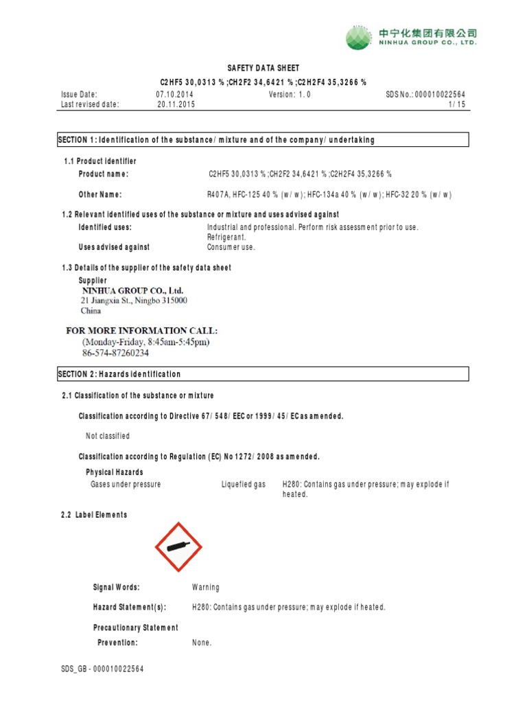 R 407 a msds pdf