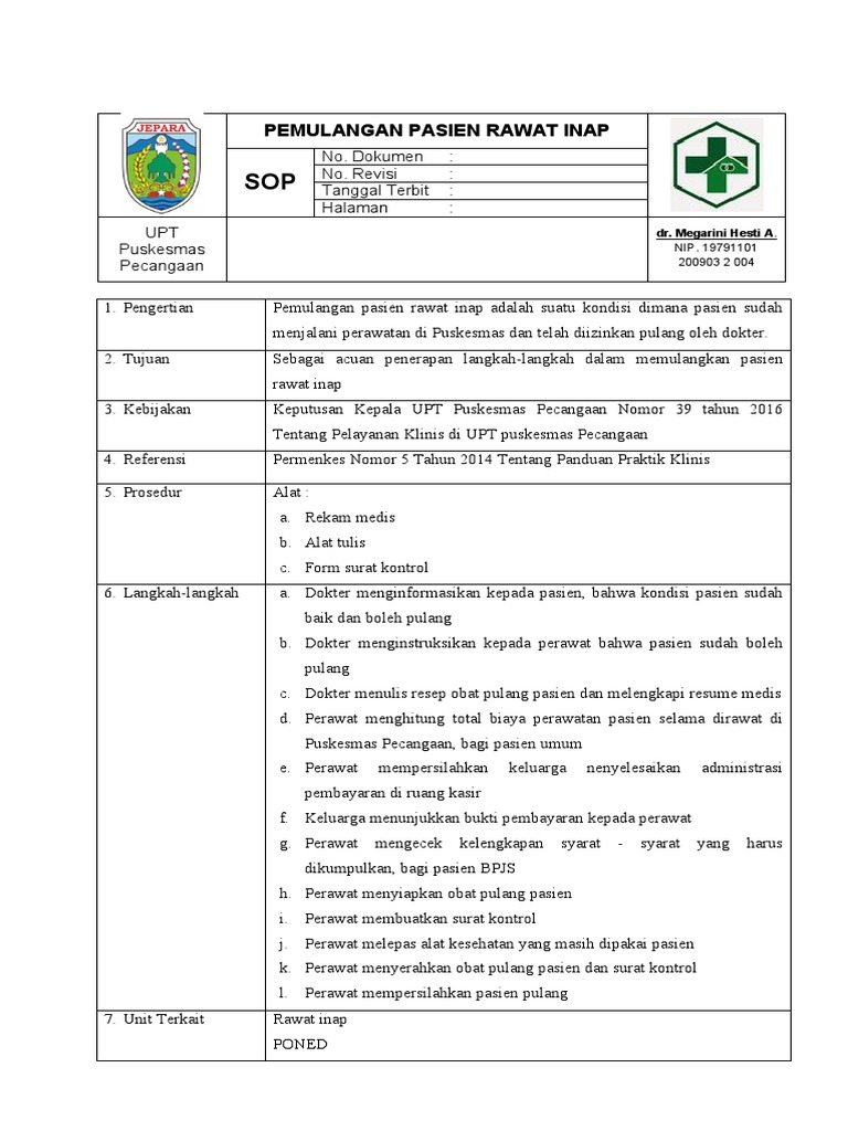 Sop Pemulangan Pasien Ranap | PDF