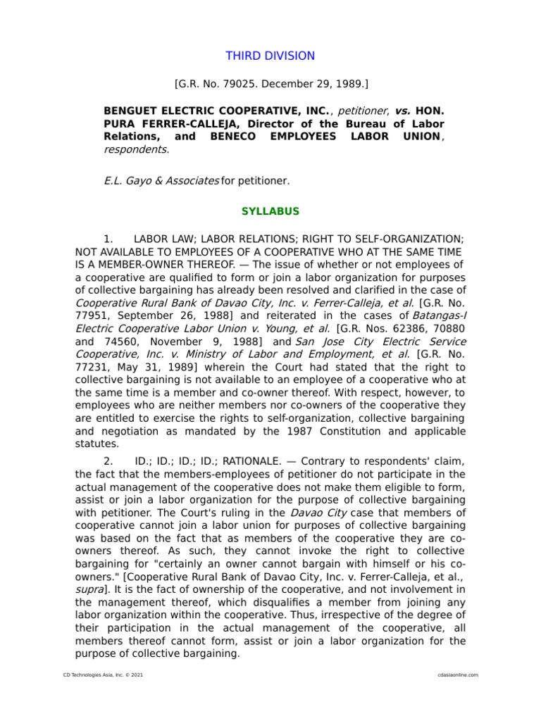 Benguet Electric Cooperative v. Ferrer-Calleja | PDF