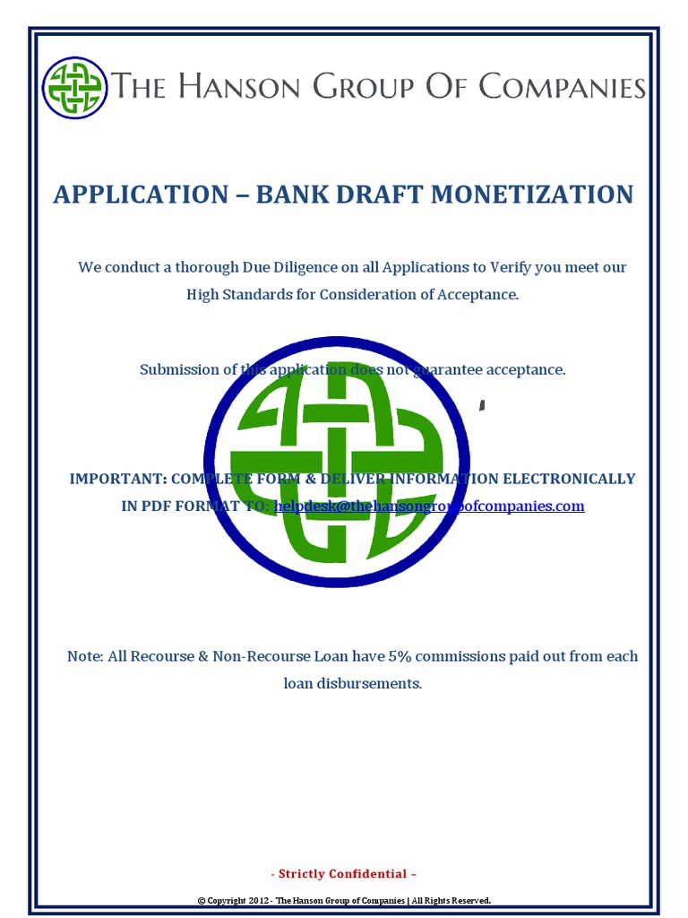 Bank Draft Monetization Application Form | PDF | Arbitration | Business