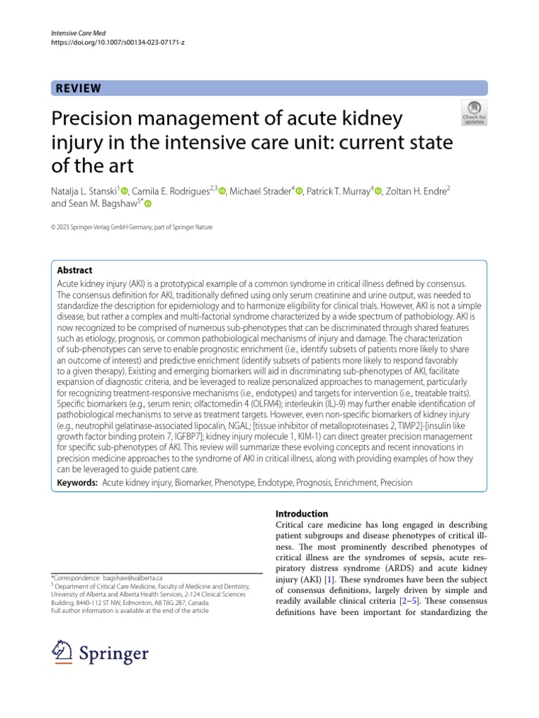 Precision Management of Acute Kidney Injury in The Intensive Care Unit ...