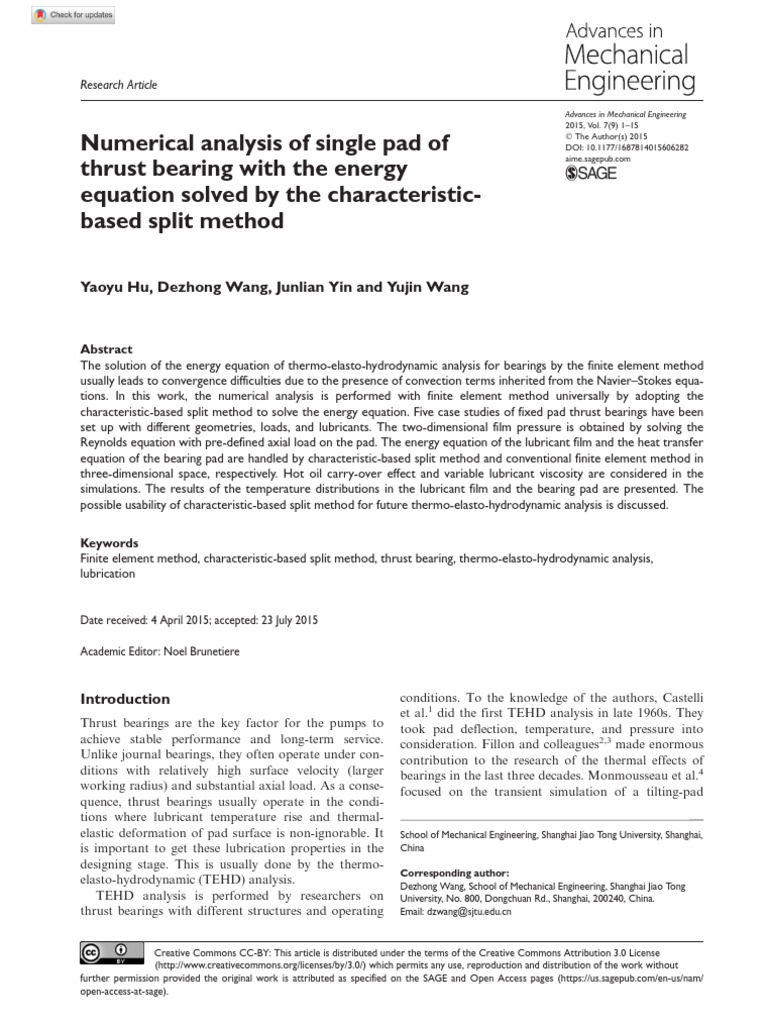 Numerical Analysis of Single Pad of Thrust Bearing With The Energy