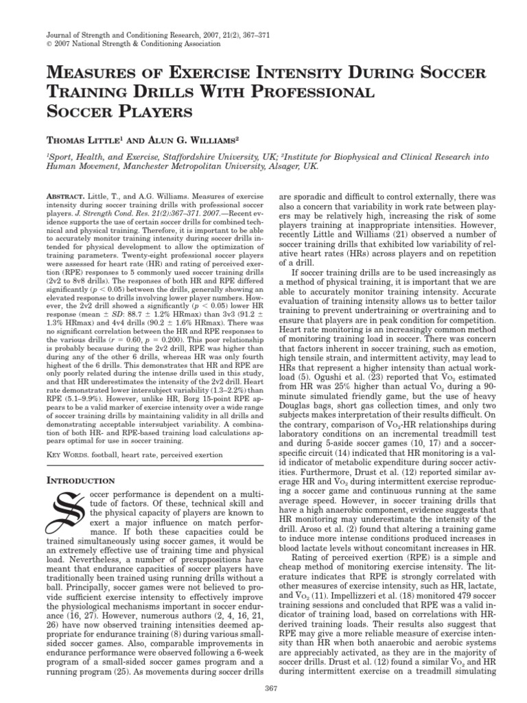 Intensity of various soccer drills PDF