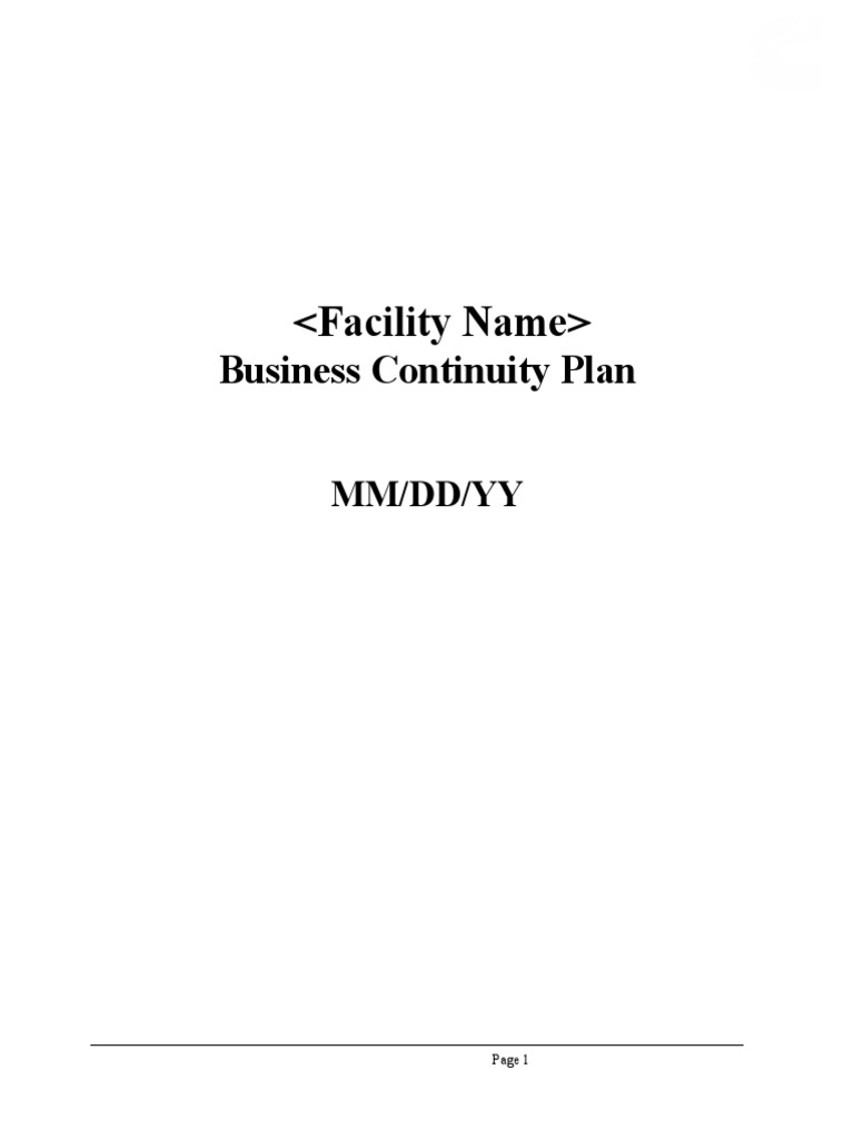 Facility Business Continuity Plan BCP Template PDF Disaster