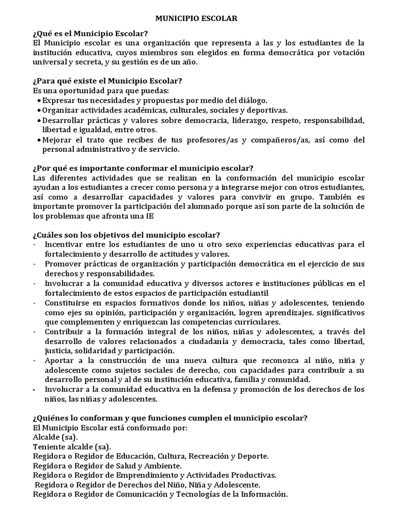 Ficha De Trabajo Sobre El Municipio Escolar: El Centro Educativo de Una Comuna en Movimiento