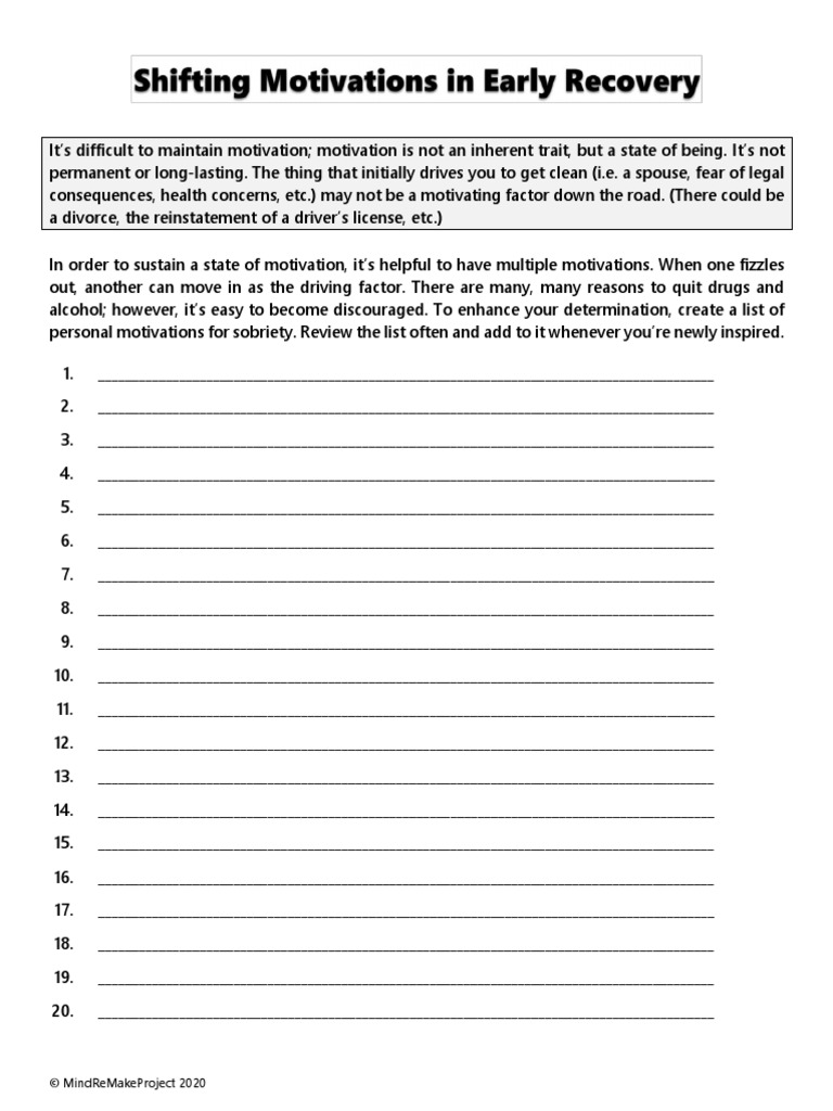 Worksheet Shifting Motivations in Recovery PDF Motivation Motivational