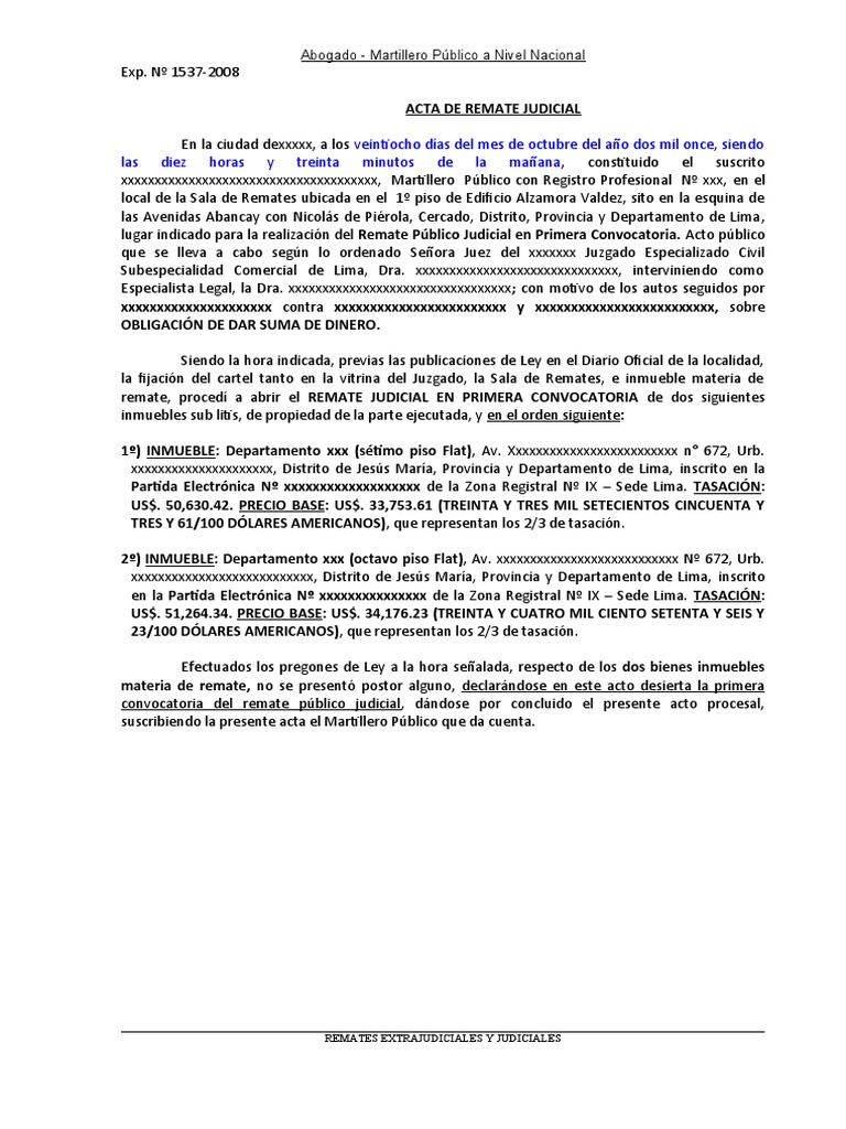 Modelo Acta de Remate Judicial | PDF
