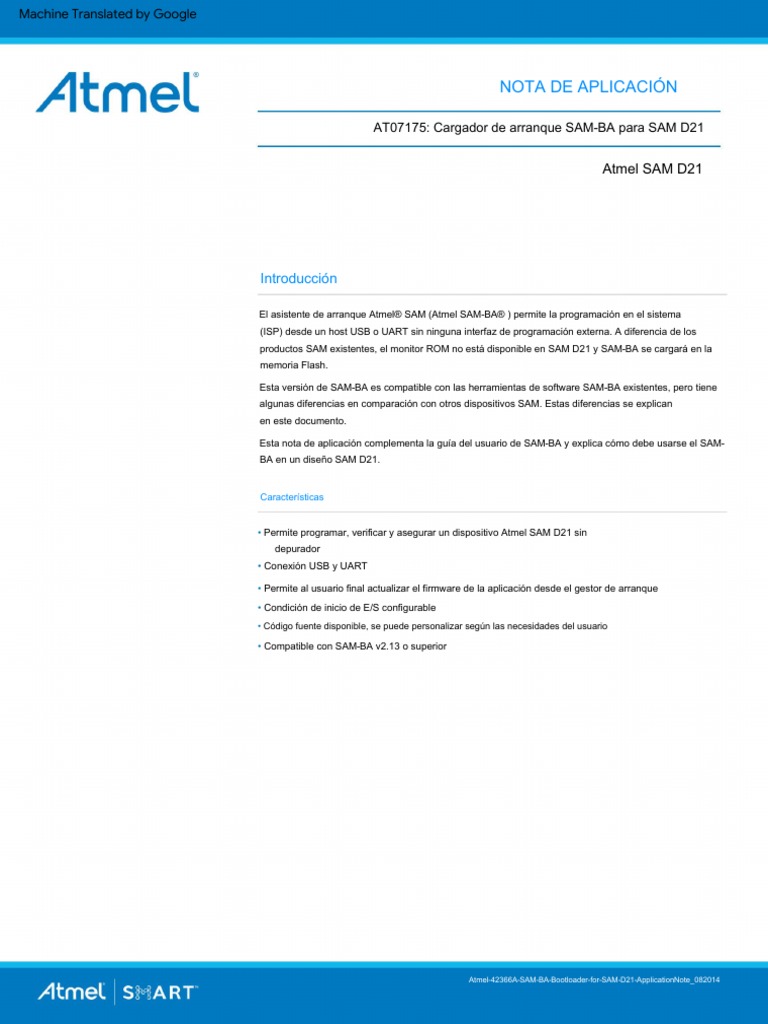 Atmel 42366 SAM BA Bootloader For SAM D21 ApplicationNote AT07175 | PDF