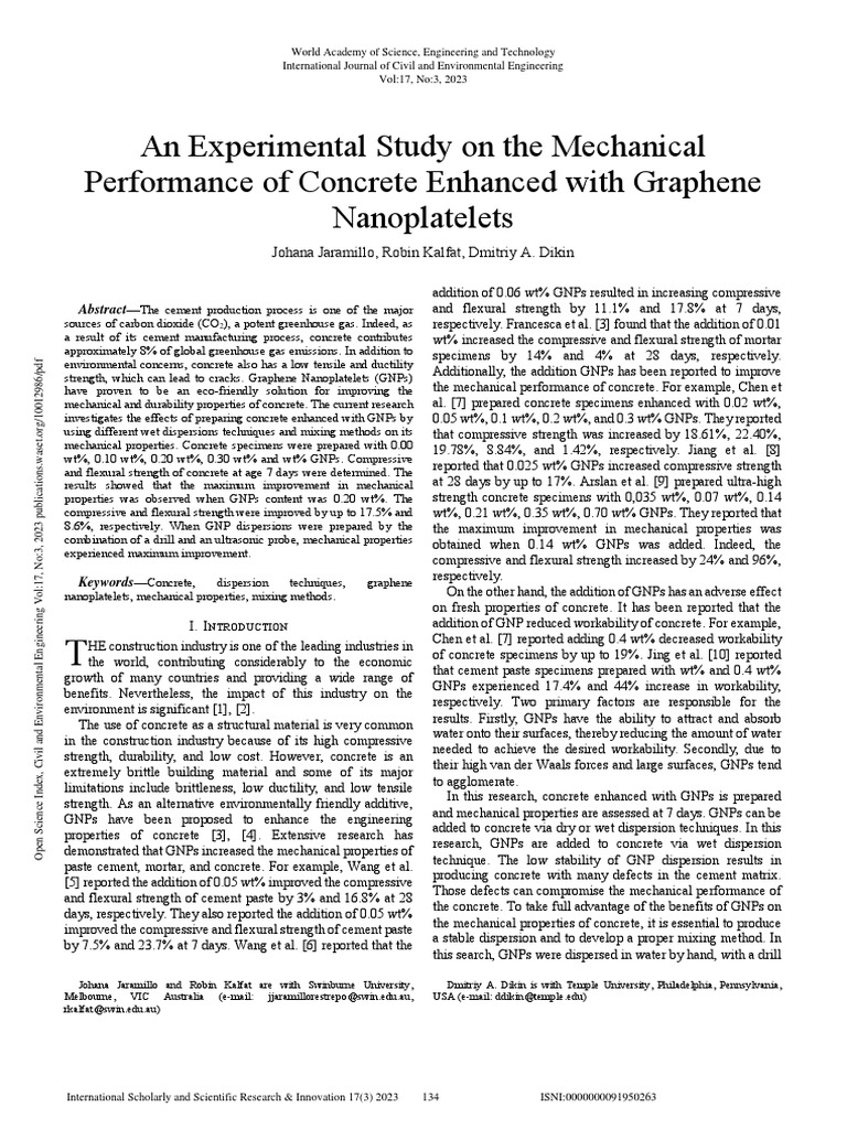 An Experimental Study On The Mechanical Performance of Concrete ...
