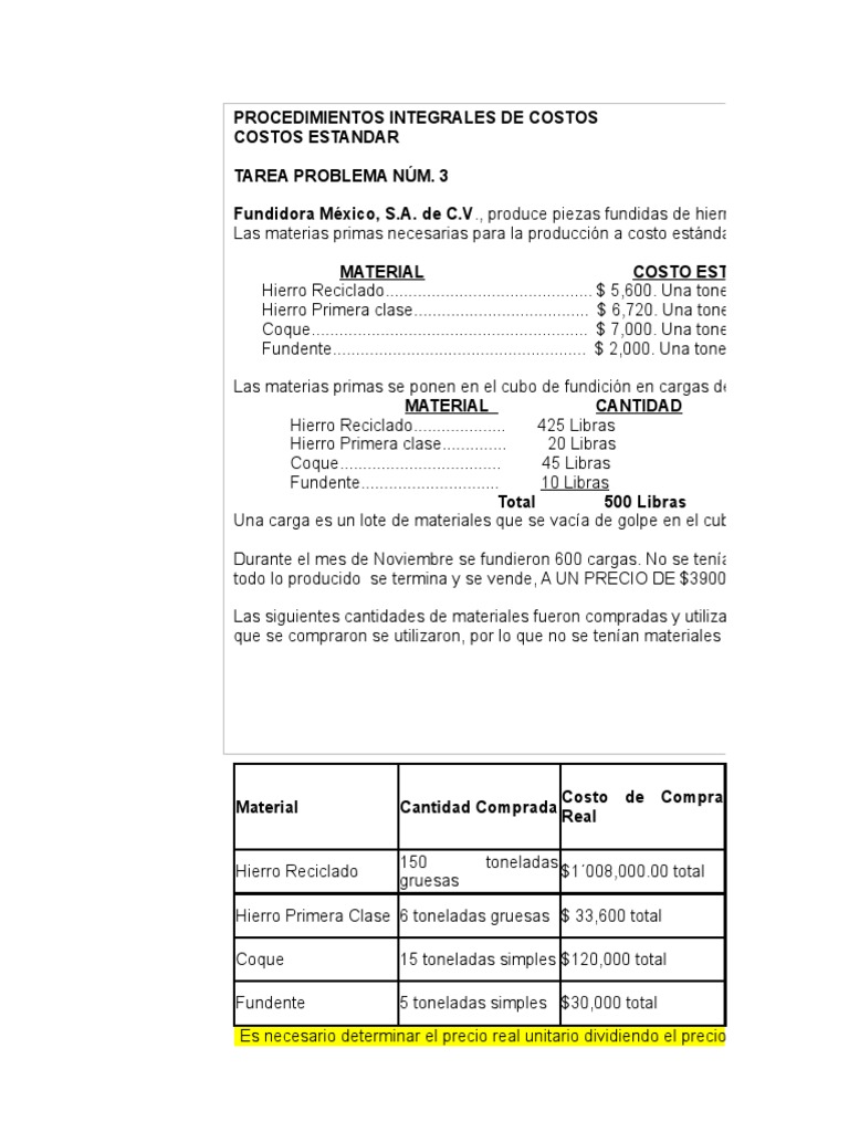 Tarea Ejercicio Completo De Costos Estándar Pdf Sector Secundario
