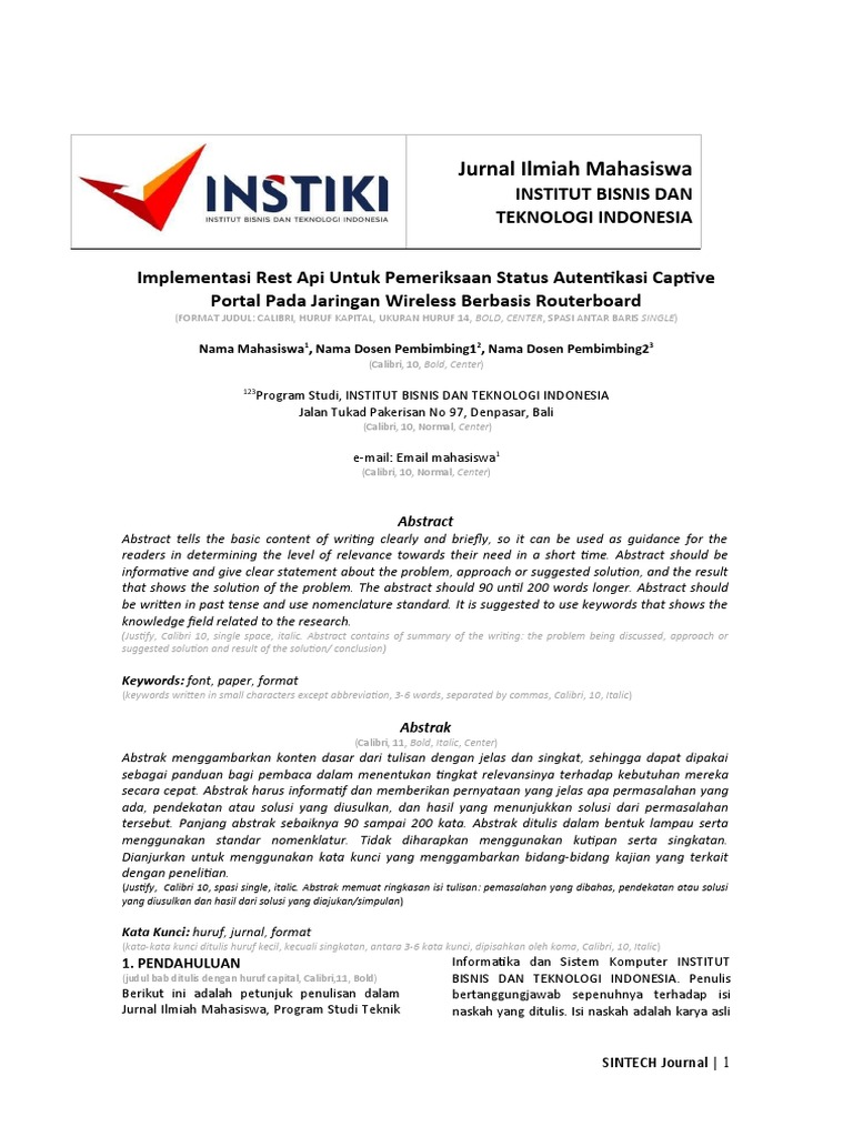 Salinan Dari Template Jurnal Ilmiah Mahasiswa INSTIKI | PDF