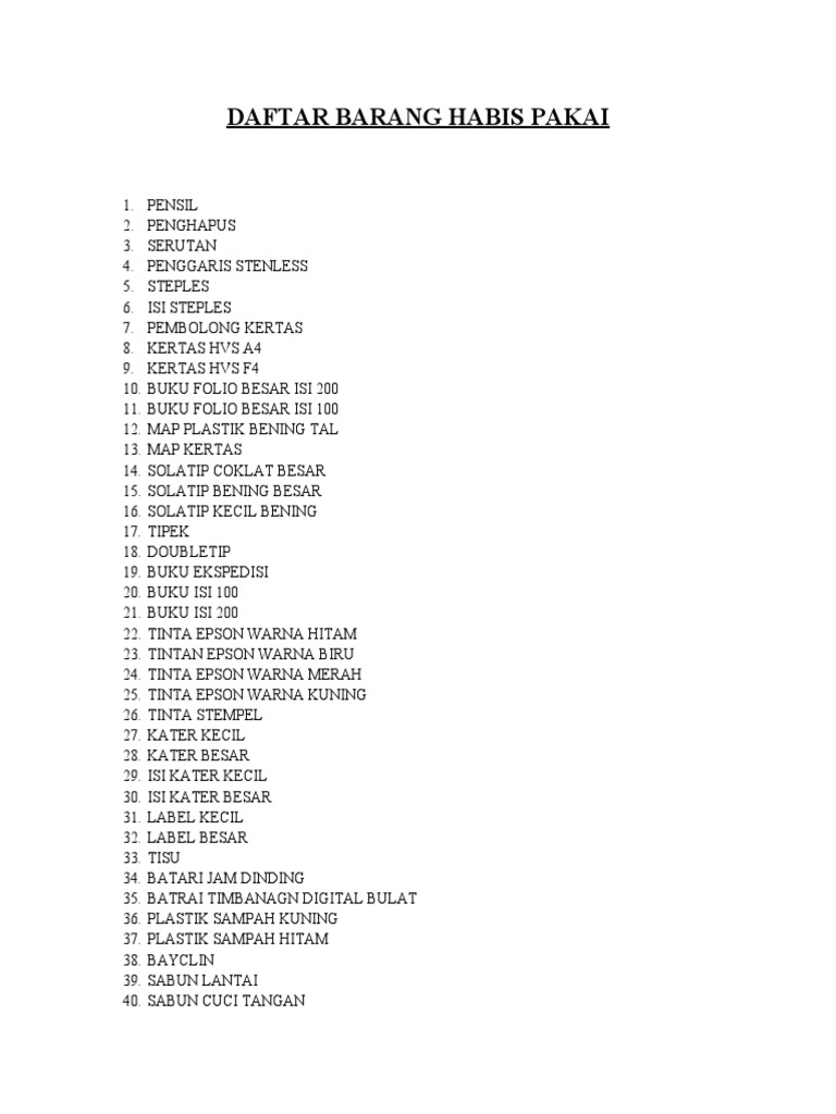 Daftar Barang Habis Pakai | PDF