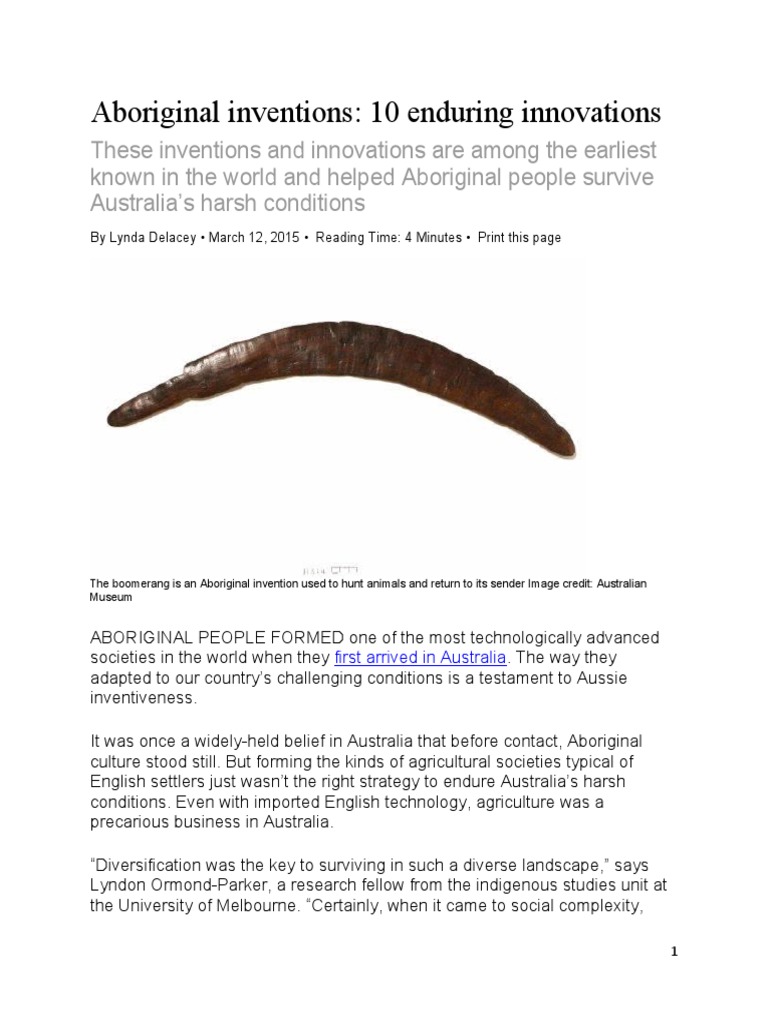 10 Enduring Aboriginal Innovations | PDF | Australia | Tools