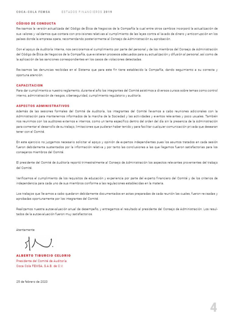Coca cola femsa estados financieros 2019 1 4 pdf auditor a