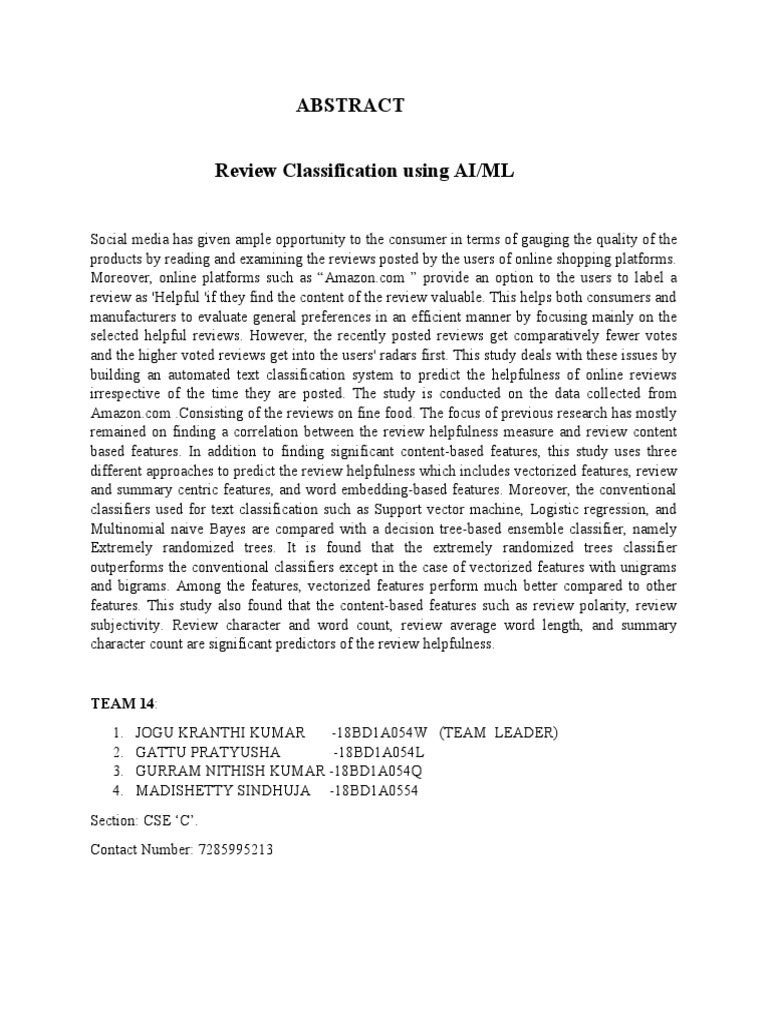 AI/ML Review Helpfulness Classification | PDF | Business