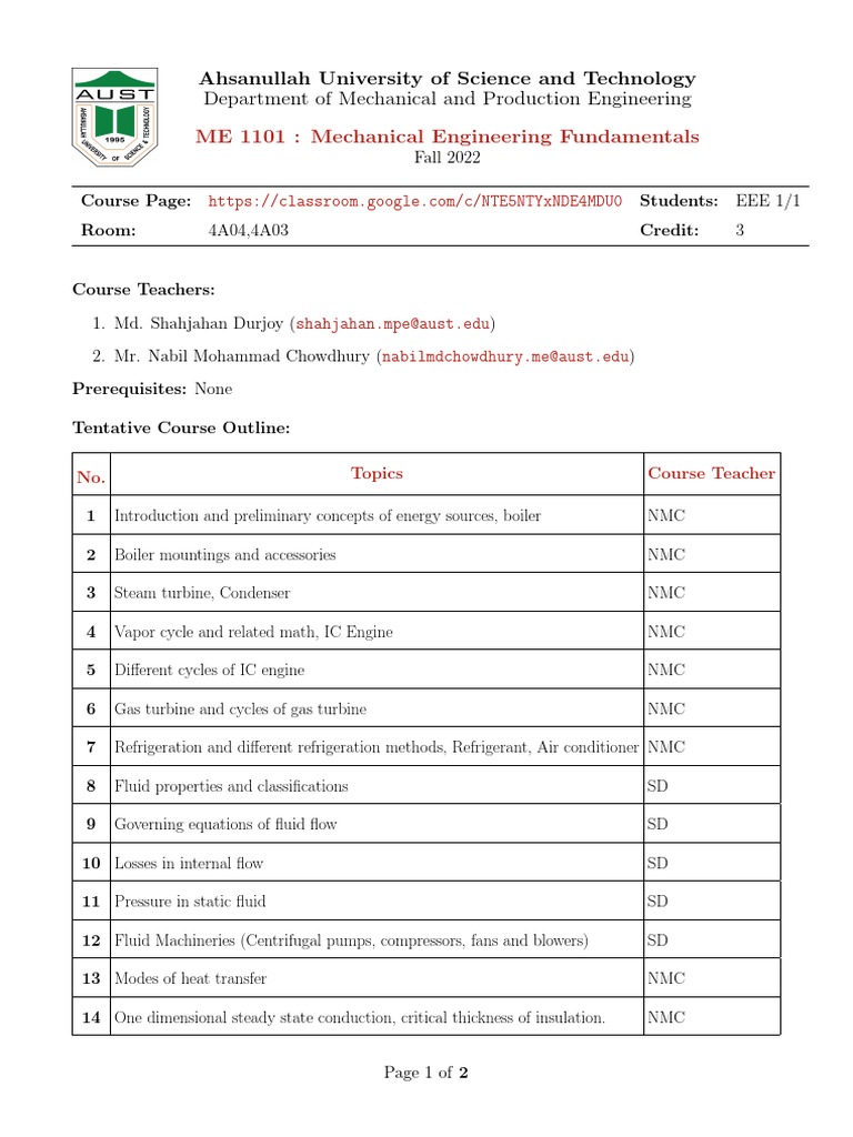 ME 1101 - Course Content - Fall 2022 | PDF | Turbine | Energy Technology