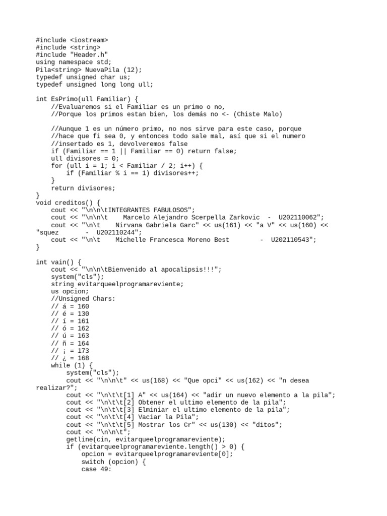 Código Pila | PDF | Programación de computadoras | Paradigmas de ...