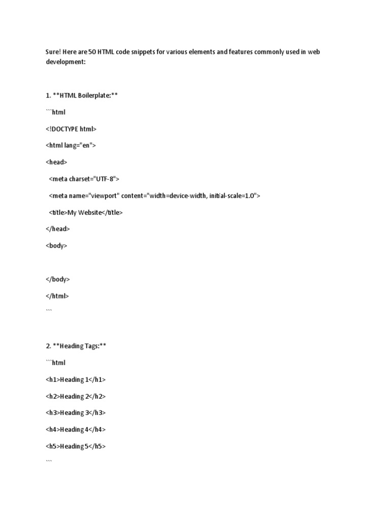 50 html codes pdf html element web development