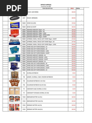 OFFICE SUPPLIES PRICELIST