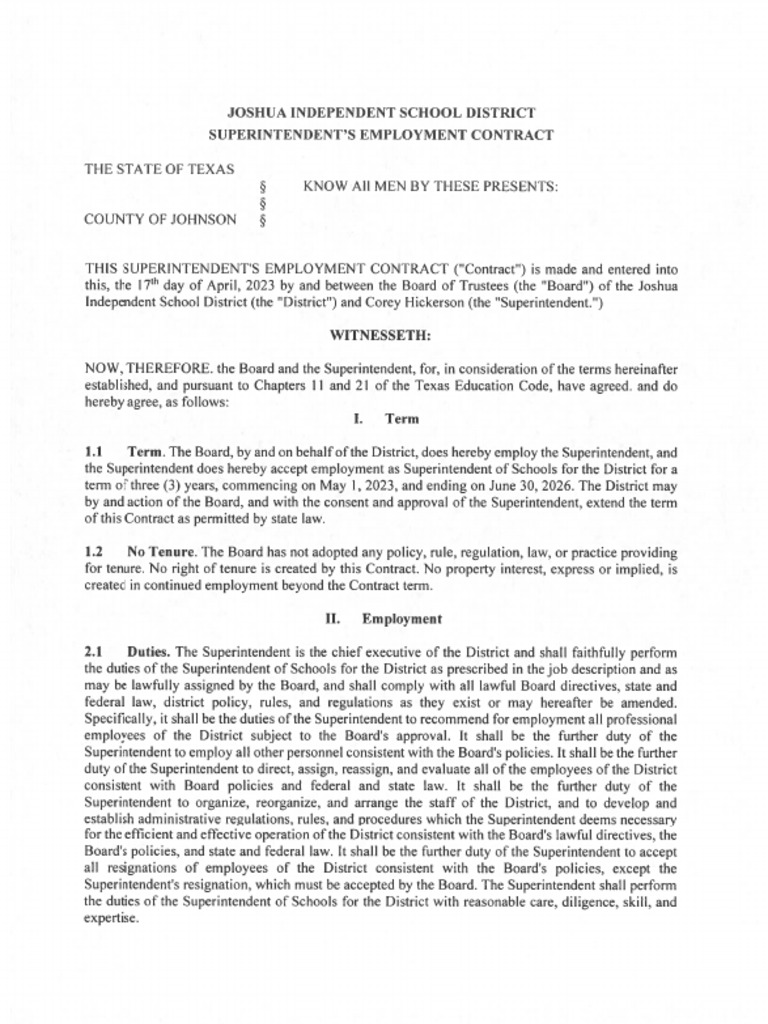 Joshua ISD Contract | PDF