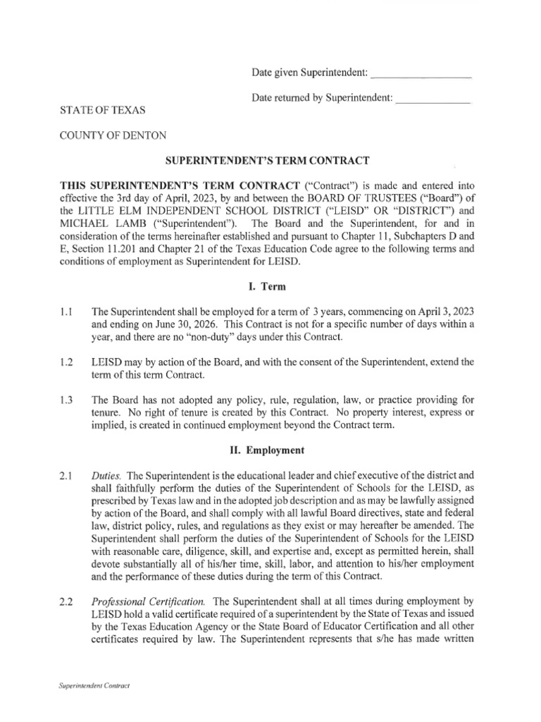 Little Elm ISD Contract | PDF