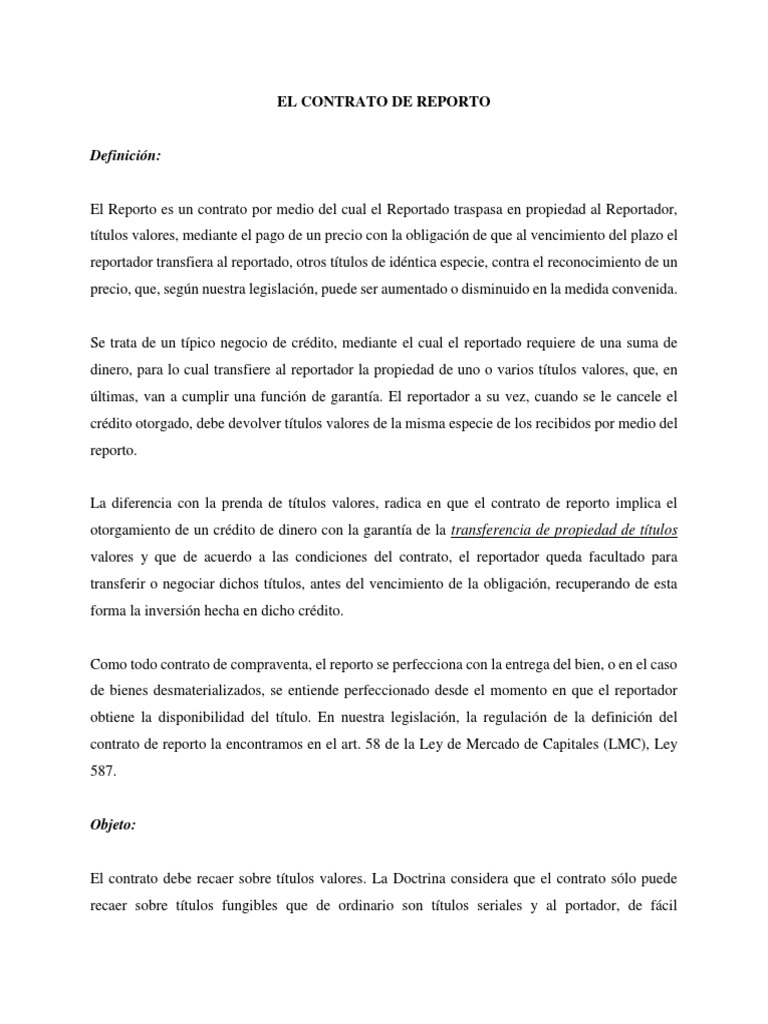 Contrato de Reporto y Fondos de Inversión | PDF