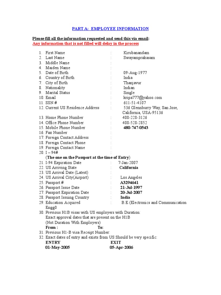 H1B Visa Document Submission Checklist | PDF | H 1 B Visa | Passport
