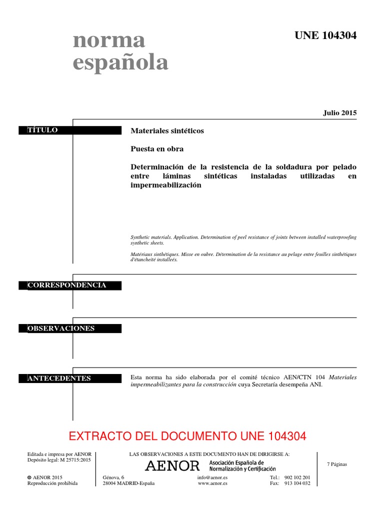 UNE 104304 MAT SINT DET RESIST SOLDADURAxPELADO | PDF | Ciencia de los ...