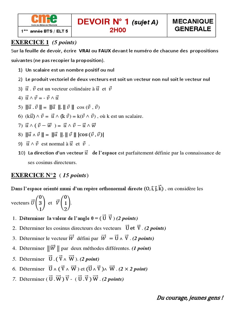 Exercices sur le produit vectoriel | PDF