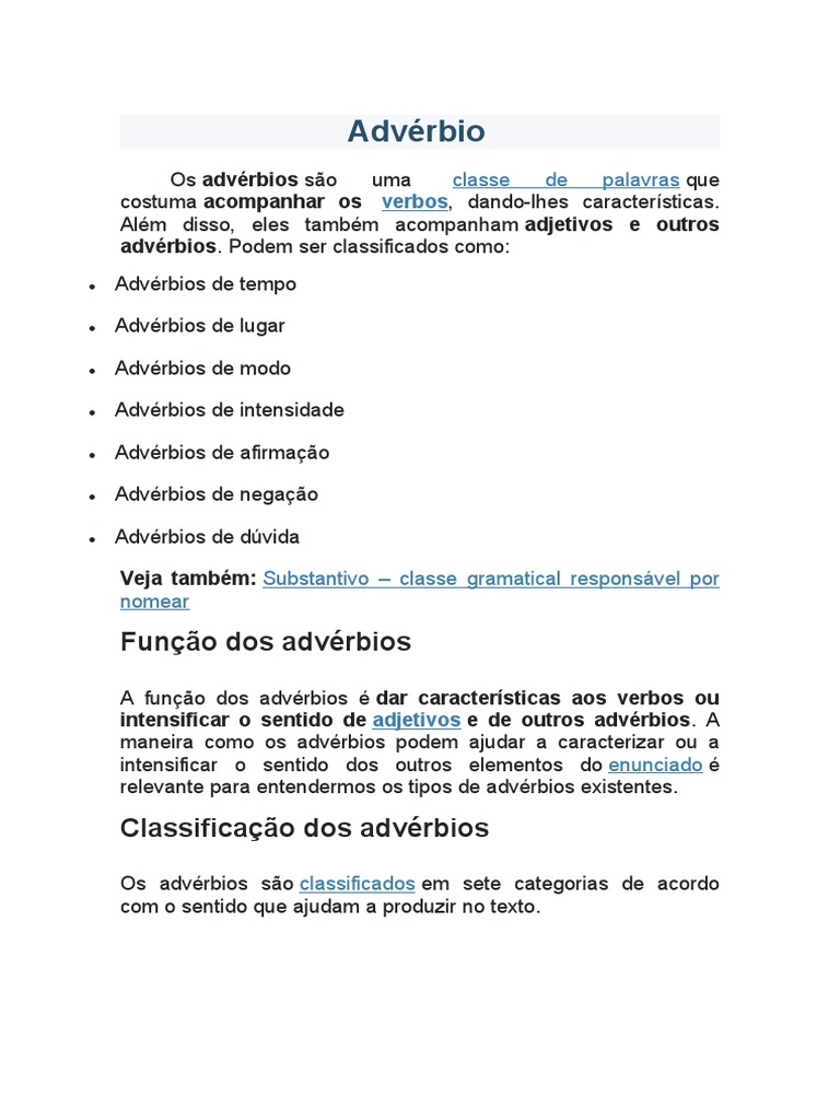 Advérbio Miguel | Download grátis PDF | Advérbio | Famílias linguísticas